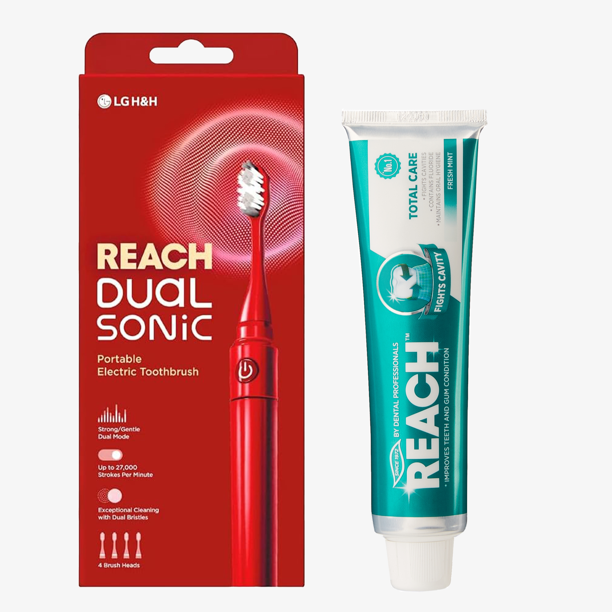 Reach Sonic Clean Bundle – (Dual Sonic Electric Toothbrush Red+ Fresh Mint Toothpaste)