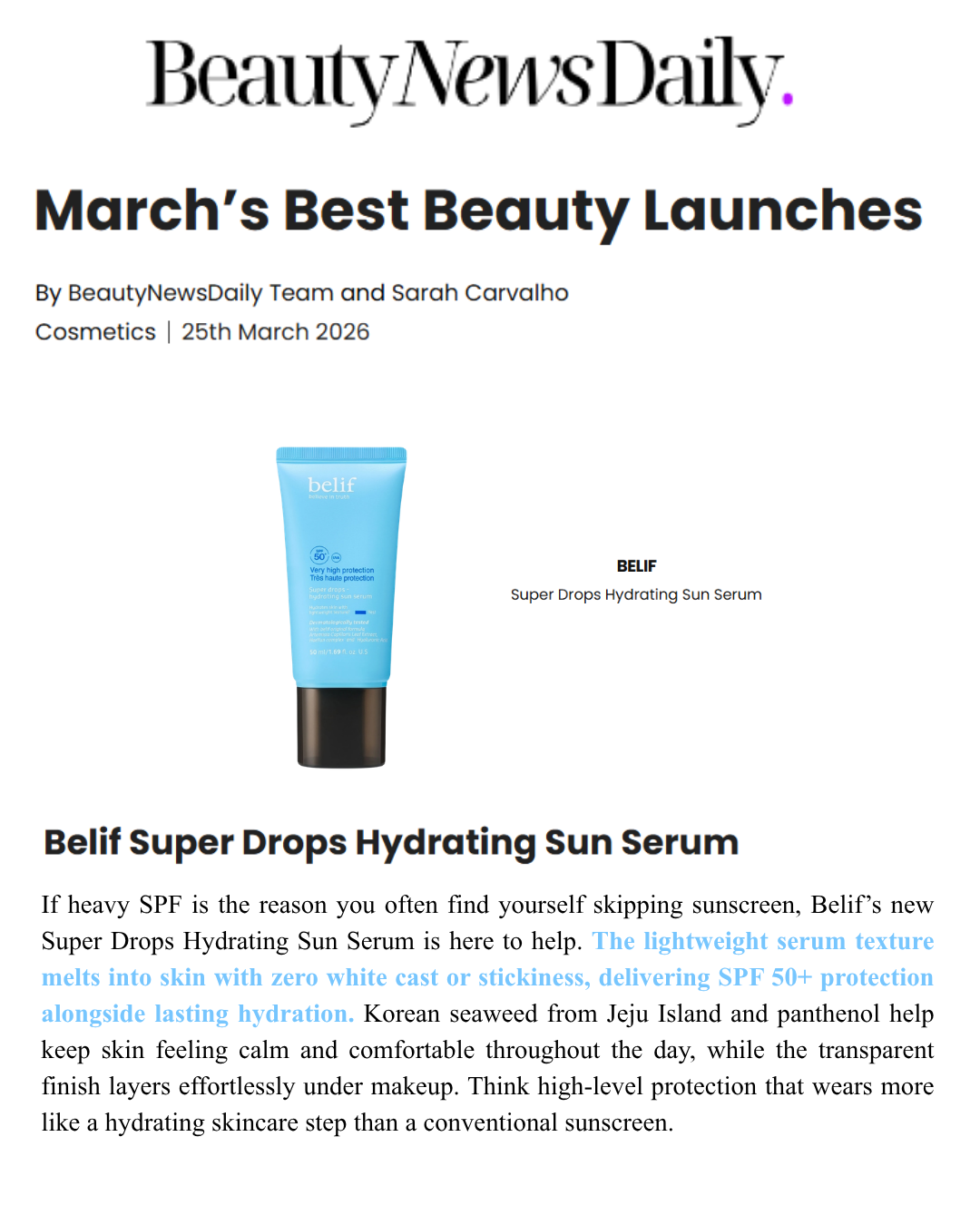 belif Super Drops - Hydration Sun Serum