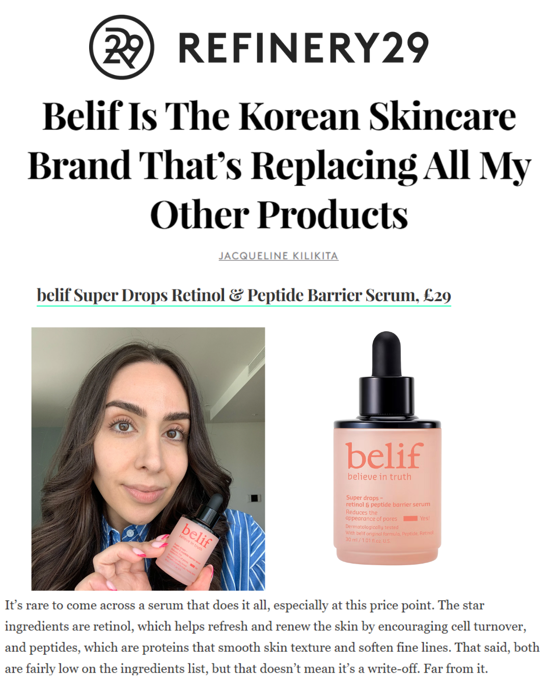 belif Super drops - Retinol & Peptide Barrier Serum